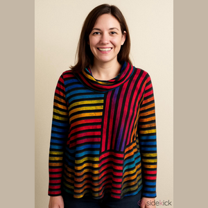 Feratelli Women’s M Cowl Neck Art Wear Artsy Boho Langenlook Tunic Colorful Y2K